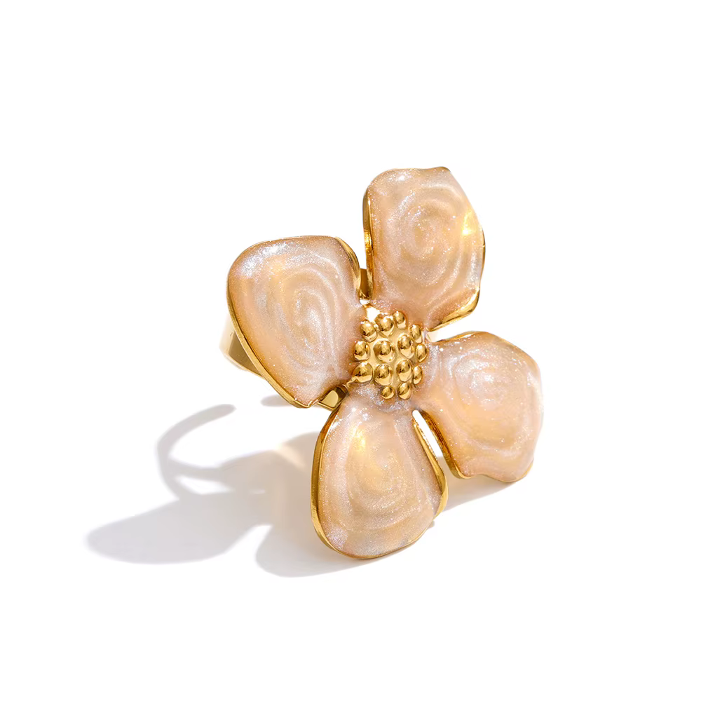 Sofielegance-Inel-placat-cu-aur-Primrose-emailat-bej Inel placat cu aur Primrose emailat bej - imagine 1